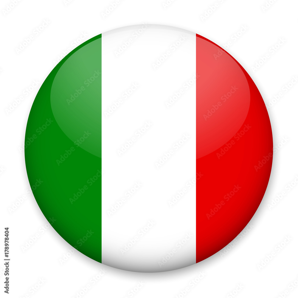 Flag of Italy in the form of a round button with a light glare and a shadow. The symbol of Independence Day, a souvenir, a button for switching the language on the site, an icon. Flag of Italy in the form of a round button with a light glare and a shadow. The symbol of Independence Day, a souvenir, a button for switching the language on the site, an icon.