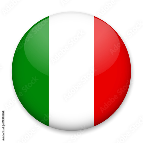 Flag of Italy in the form of a round button with a light glare and a shadow. The symbol of Independence Day, a souvenir, a button for switching the language on the site, an icon.