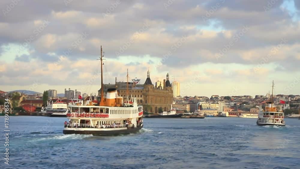 Passenger Ships in front of Haydarpasa. BESIKTAS ship sails into Kadikoy. Nearly 150,000 passengers use ferryboats daily in Istanbul that has lands on two different continents. September 3, 2012 in Is