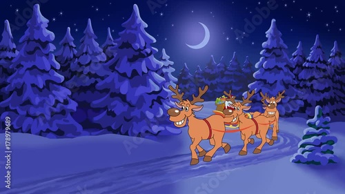 Christmas card Vrolijk Kerstfeest. Greeting animation film with cartoon character Santa Claus in Dutch