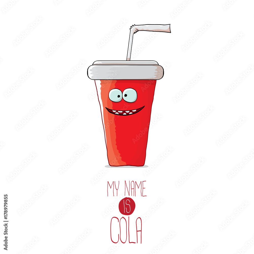 vector funny cartoon cute red party paper cola cup with straw isolated on white background. vector funny cartoon cute red party paper cola cup with straw isolated on white background.