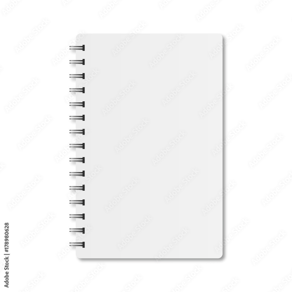 Notebook with spiral and shadow on a white background Notebook with spiral and shadow on a white background