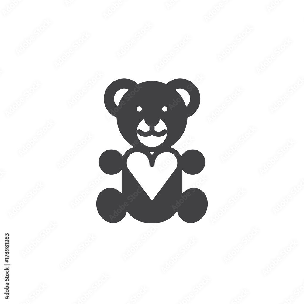 Teddy bear with heart icon vector, filled flat sign, solid pictogram isolated on white. Love and valentine's day symbol, logo illustration. Teddy bear with heart icon vector, filled flat sign, solid pictogram isolated on white. Love and valentine's day symbol, logo illustration.