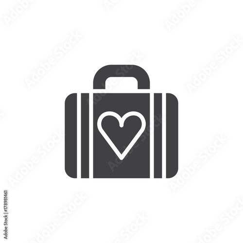 Luggage with heart icon vector, filled flat sign, solid pictogram isolated on white. Symbol, logo illustration.