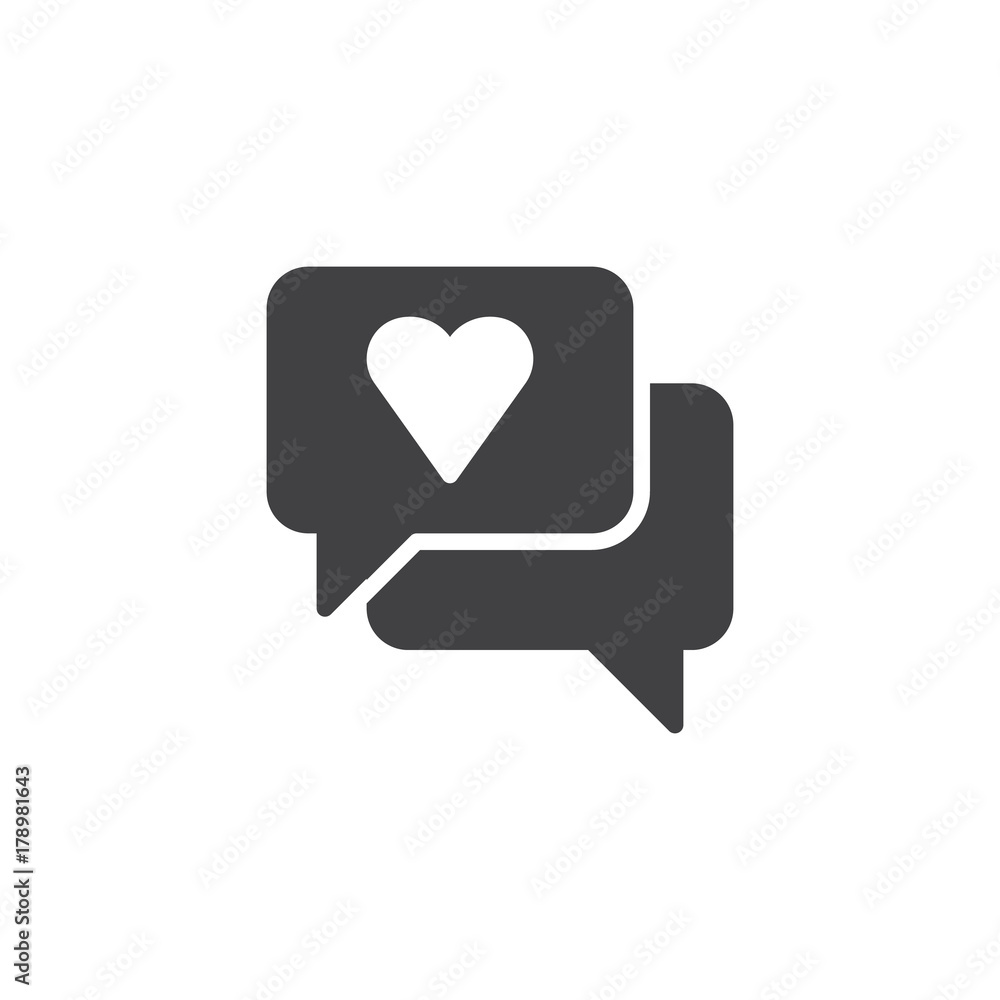 Speech bubble with heart icon vector, filled flat sign, solid pictogram isolated on white. Love chat message symbol, logo illustration. Speech bubble with heart icon vector, filled flat sign, solid pictogram isolated on white. Love chat message symbol, logo illustration.