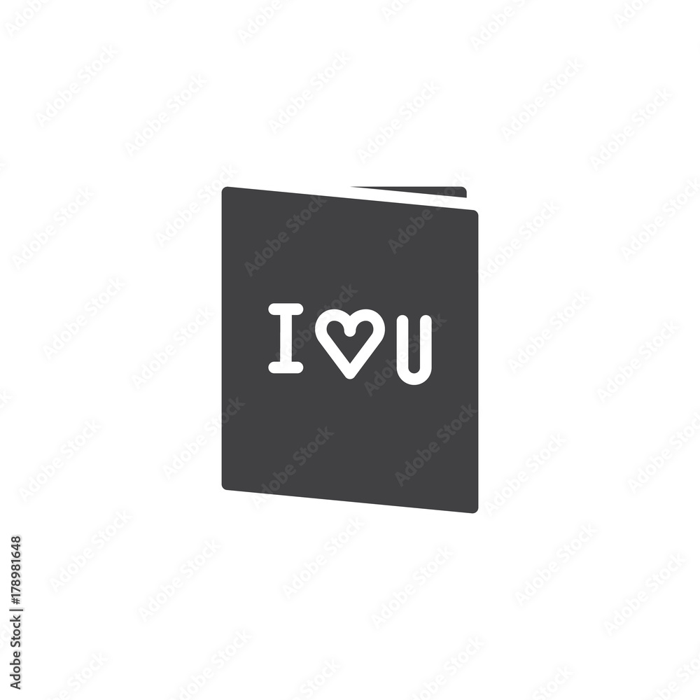 Greeting  card with i love you text icon vector, filled flat sign, solid pictogram isolated on white. Valentine's day symbol, logo illustration.