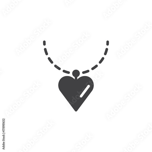 Necklace with heart icon vector, filled flat sign, solid pictogram isolated on white. Symbol, logo illustration.