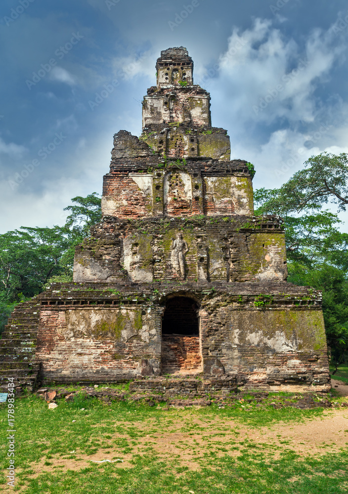 Ancient ruins Satmahal Prasada in Polonnaruwa city island Sri Lanka