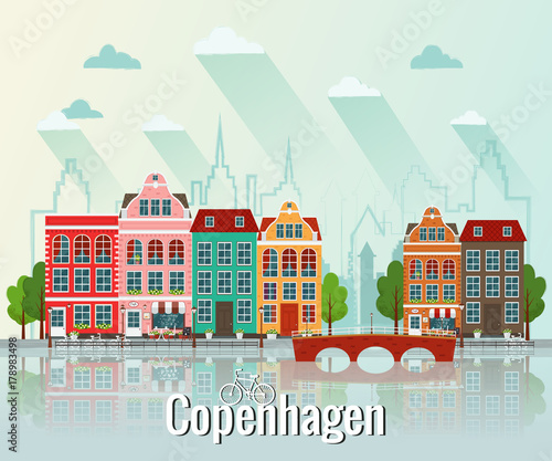 Vector illustration of Copenhagen. Old european city.