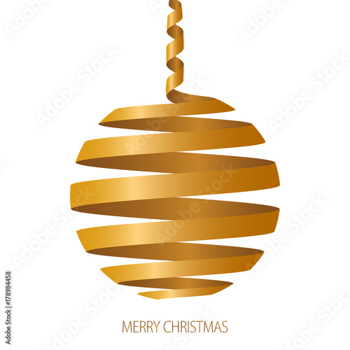 Christmas ball made of yellow ribbon. Decorative design element, holiday decoration for Christmas and New Year cards. Vector illustration