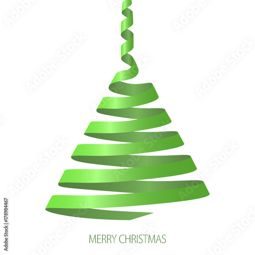 Christmas tree made of green ribbon. Decorative design element, holiday decoration for Christmas and New Year cards. Vector illustration