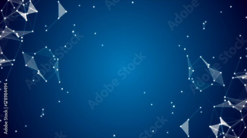 Blue background with moving points and glowing triangles