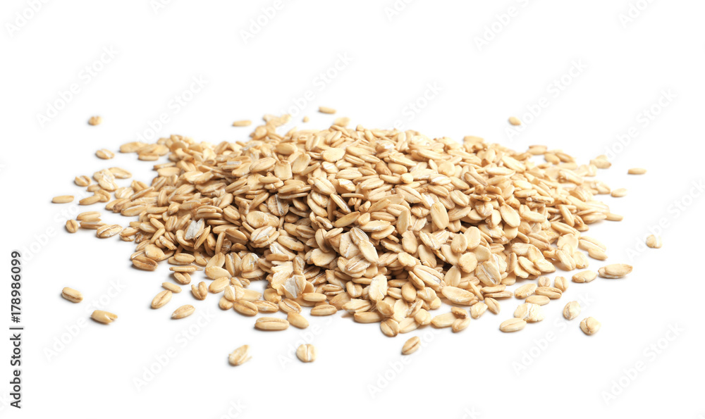 Raw oatmeal on white background Raw oatmeal on white background