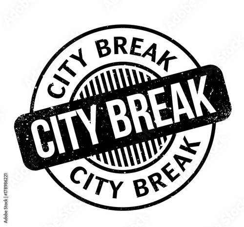 City Break rubber stamp. Grunge design with dust scratches. Effects can be easily removed for a clean, crisp look. Color is easily changed.