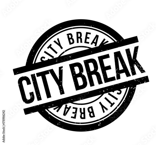 City Break rubber stamp. Grunge design with dust scratches. Effects can be easily removed for a clean, crisp look. Color is easily changed.