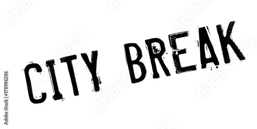 City Break rubber stamp. Grunge design with dust scratches. Effects can be easily removed for a clean, crisp look. Color is easily changed.