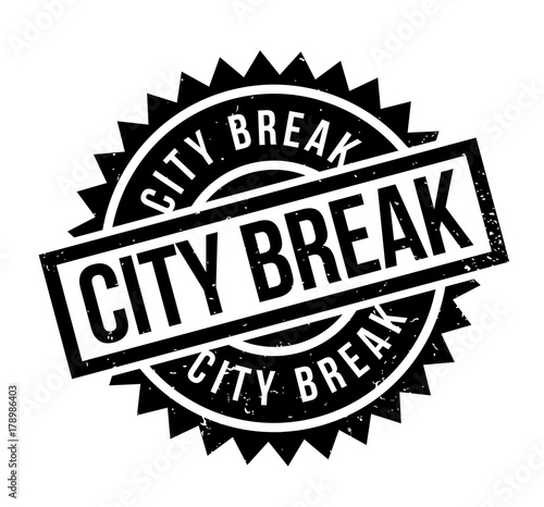 City Break rubber stamp. Grunge design with dust scratches. Effects can be easily removed for a clean, crisp look. Color is easily changed.