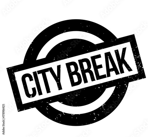 City Break rubber stamp. Grunge design with dust scratches. Effects can be easily removed for a clean, crisp look. Color is easily changed.