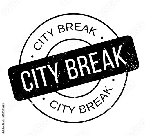 City Break rubber stamp. Grunge design with dust scratches. Effects can be easily removed for a clean, crisp look. Color is easily changed.