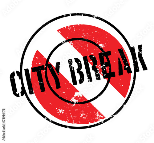City Break rubber stamp. Grunge design with dust scratches. Effects can be easily removed for a clean, crisp look. Color is easily changed.