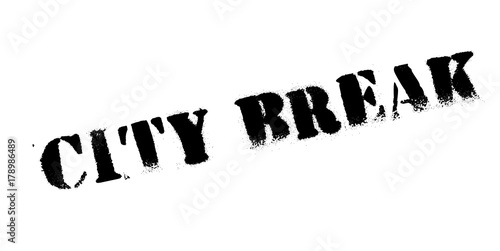 City Break rubber stamp. Grunge design with dust scratches. Effects can be easily removed for a clean, crisp look. Color is easily changed.