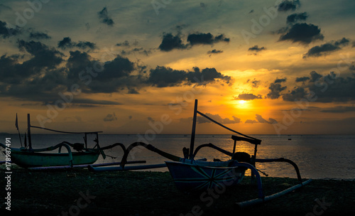 sunset with catamaran in lombok. indonesia