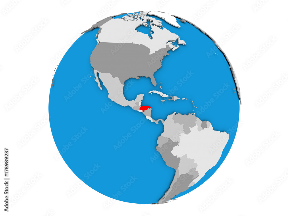 Honduras on globe isolated