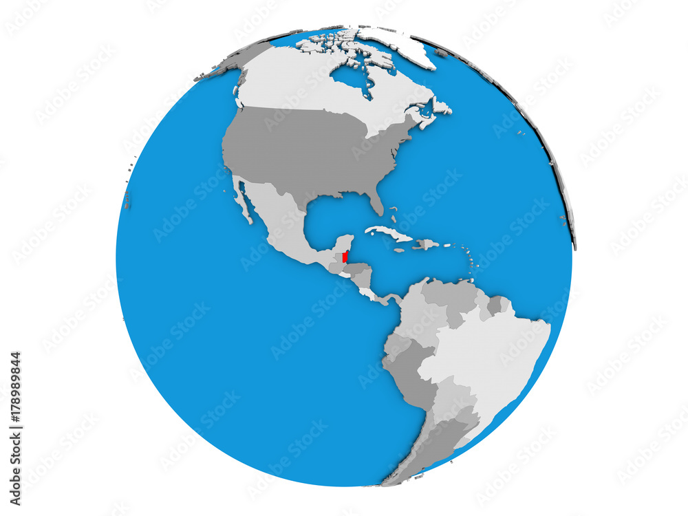 Belize on globe isolated