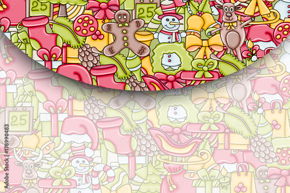 Christmas background with space for text. For a greeting card, flyer, or brochure. Hand drawn cartoon style doodle vector illustration. Christmas background with space for text. For a greeting card, flyer, or brochure. Hand drawn cartoon style doodle vector illustration.