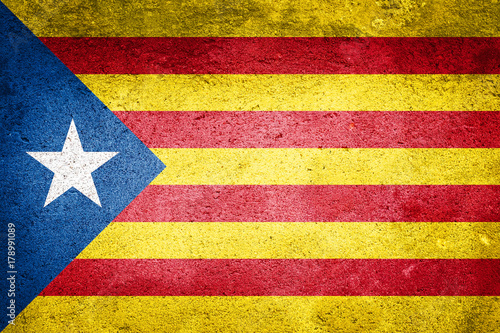 Independence Catalonia Flag on wall texture background.