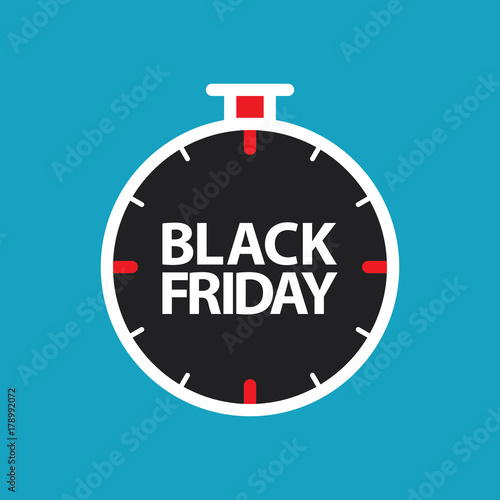 flat black friday stopwatch on blue