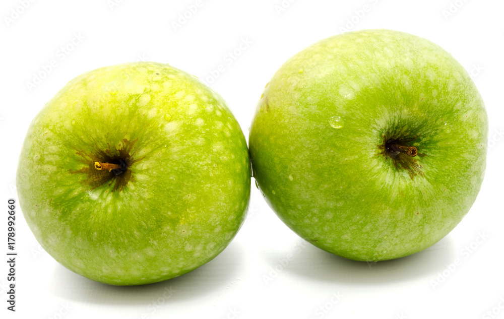 Two whole green apples Granny Smith isolated on white background Two whole green apples Granny Smith isolated on white background