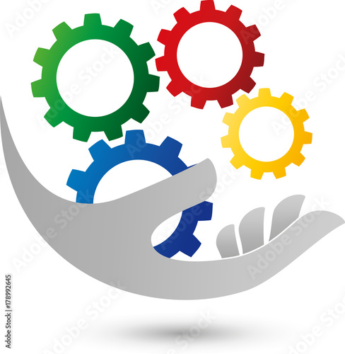 Zahnräder, Hand, Industrie, Schlosser, Logo