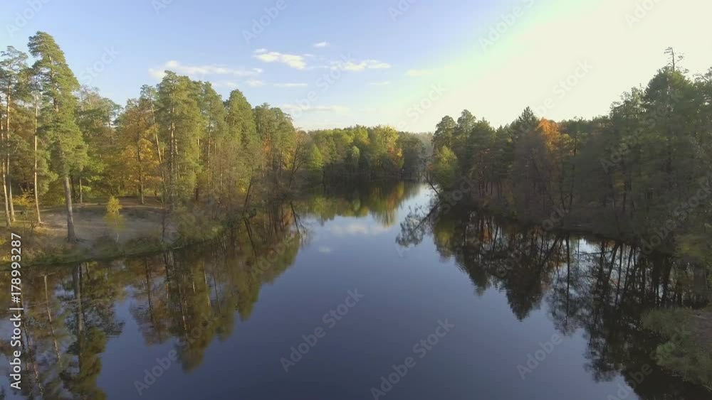 flying over the lake. Autumn landscape flying over the lake. Autumn landscape