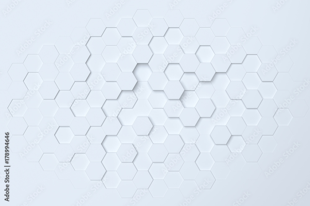White hexagonal abstract 3d background - obrazy, fototapety, plakaty 