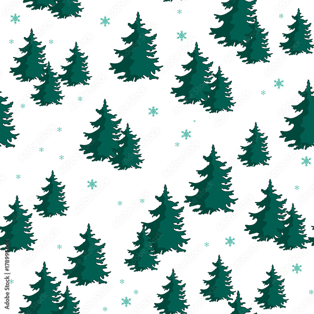 Seamless pattern with colorful fir trees. Vector illustration