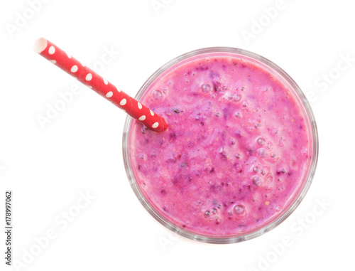 blackberry yogurt or smoothie isolated on white background. Top view. Healthy Eating