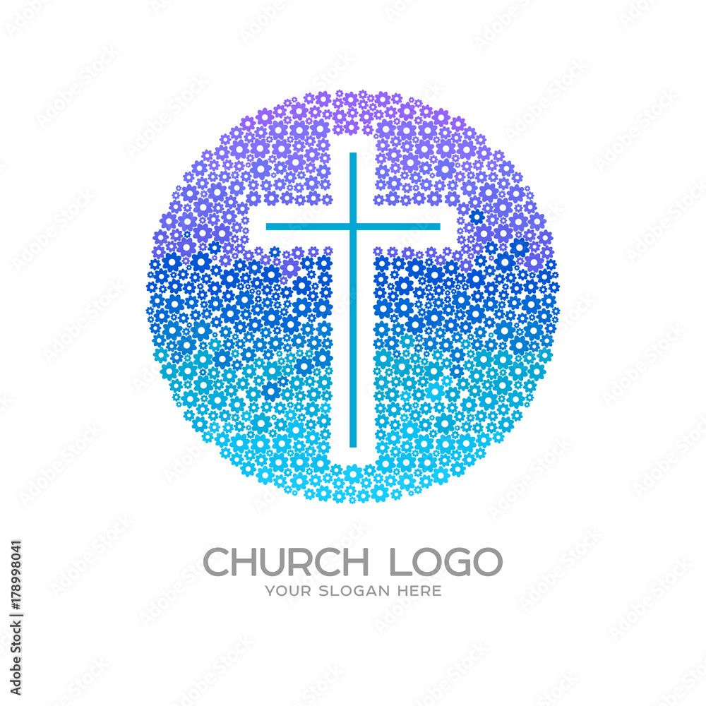 Obraz premium Church logo. Christian symbols. Cross of Jesus Christ from flowers