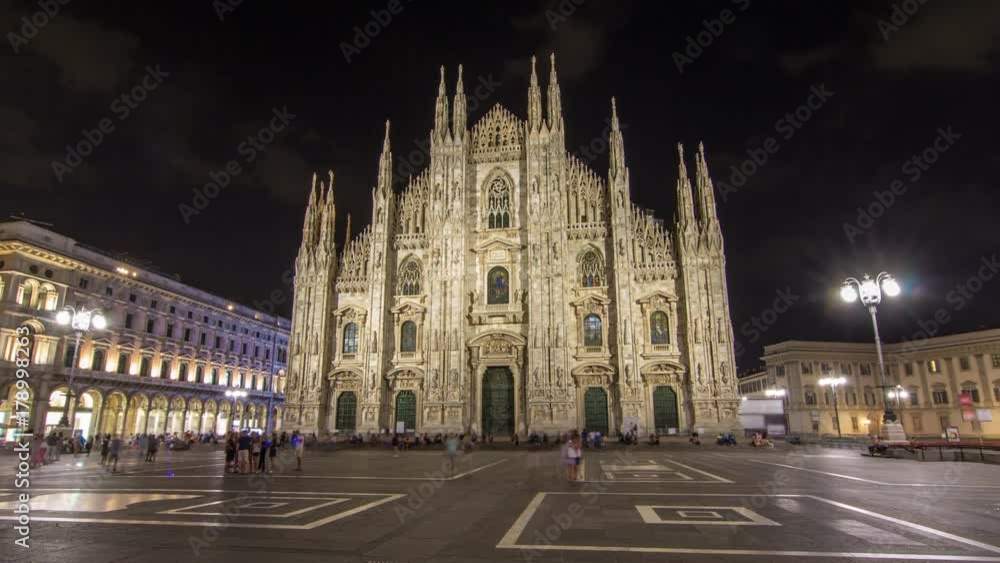 Milan Cathedral night timelapse hyperlapse Duomo di Milano is the gothic cathedral church of Milan, Italy. Milan Cathedral night timelapse hyperlapse Duomo di Milano is the gothic cathedral church of Milan, Italy.