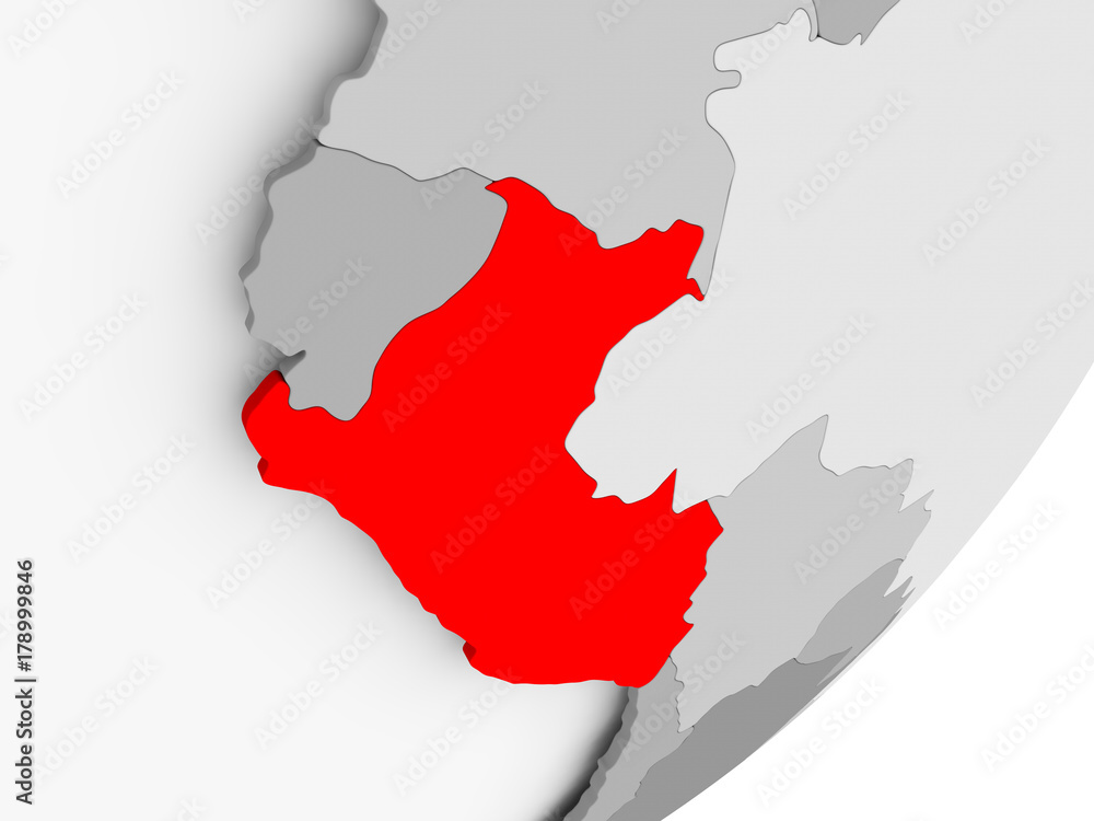 Obraz premium Peru in red on grey map