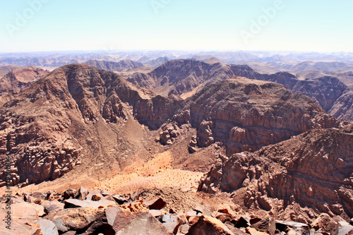 View on valley in Saudi Arabia from mountain Jebel Umm Adaami - the highest peak in Jordan.