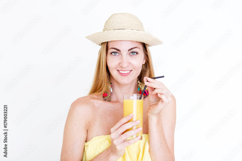 Young woman enjoys fresh juice Young woman enjoys fresh juice