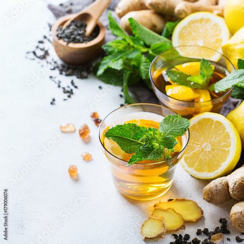 Japanese chinese tea with lemon ginger mint