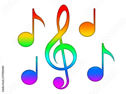 Multicolor notes and treble clef