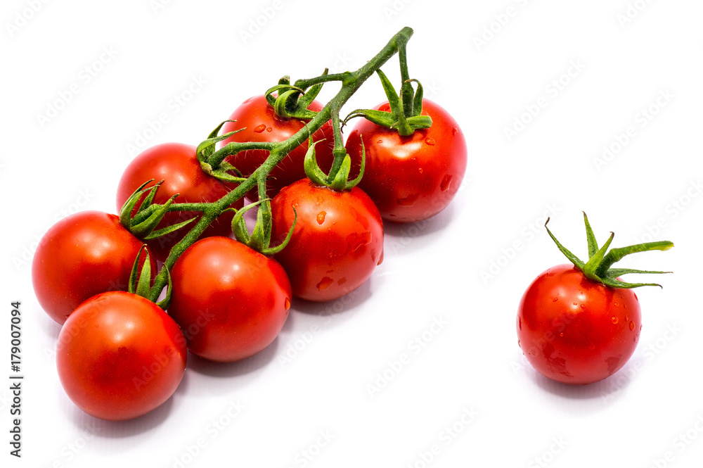 Group of whole red tomato cherry isolated on white background