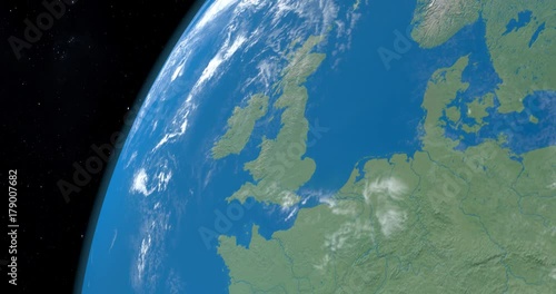 Animation of British Islands, Great Britain, Ireland, isle of Man, Shetland Islands, Outer Hebrides, Orkeney Islands, Wight Island, Anglesey, in planet earth, view from outer space
