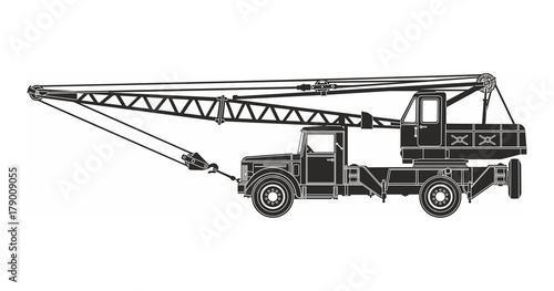 black truck crane on the white background 