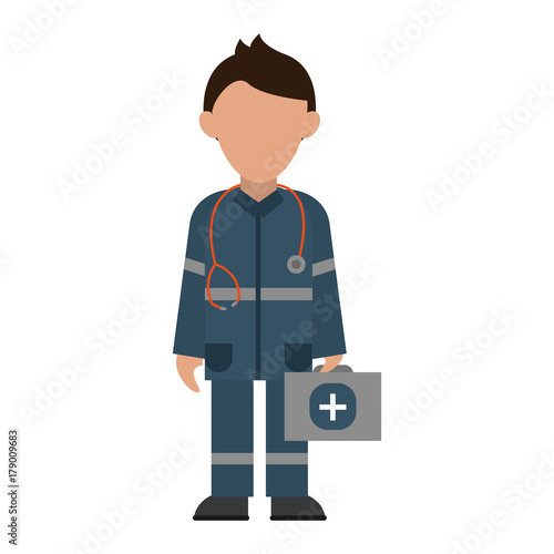 paramedic holding first aid kit avatar icon image vector illustration design 