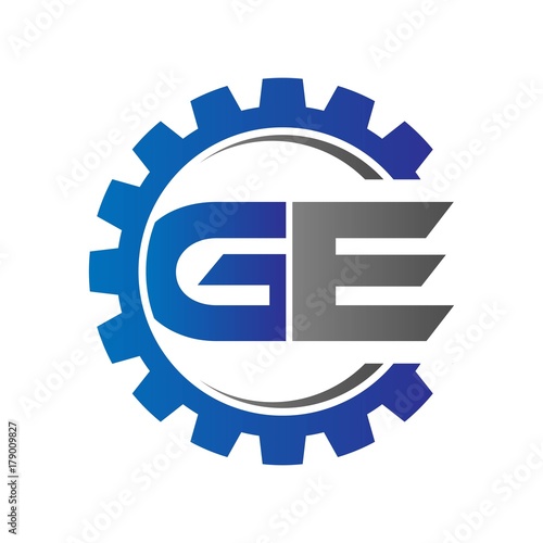 ge initial logo vector with gear blue gray