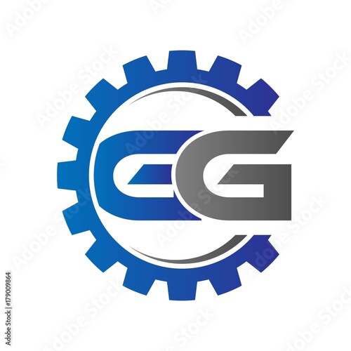 gg initial logo vector with gear blue gray